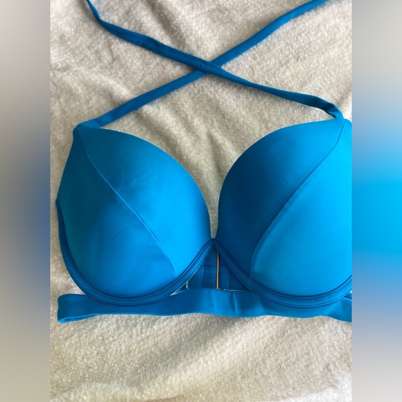 Victoria Secret NWOT Swim Bikini Top 36DD Hottie Halter Blue Push Up - Picture 7 of 10